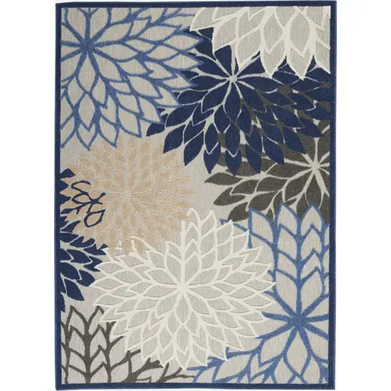 Blue Large Floral Indoor Outdoor Area Rug Photo 1
