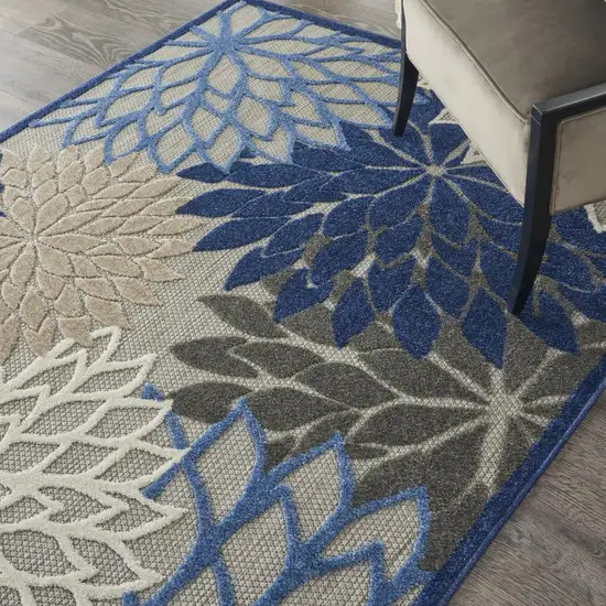 Blue Large Floral Indoor Outdoor Area Rug Photo 4