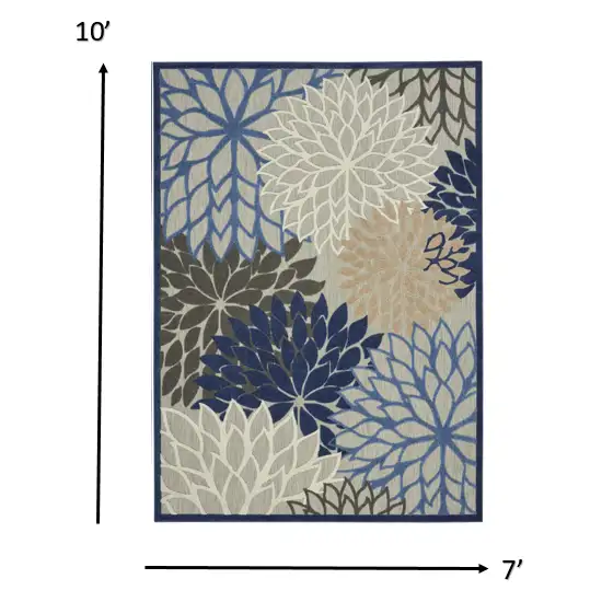 Blue Large Floral Indoor Outdoor Area Rug Photo 4
