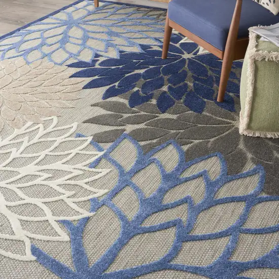 Blue And Gray Floral Indoor Outdoor Area Rug Photo 7
