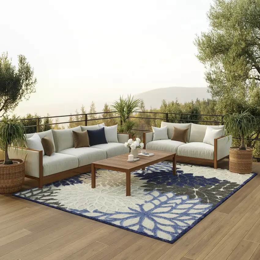 Blue And Gray Indoor Outdoor Area Rug Photo 7