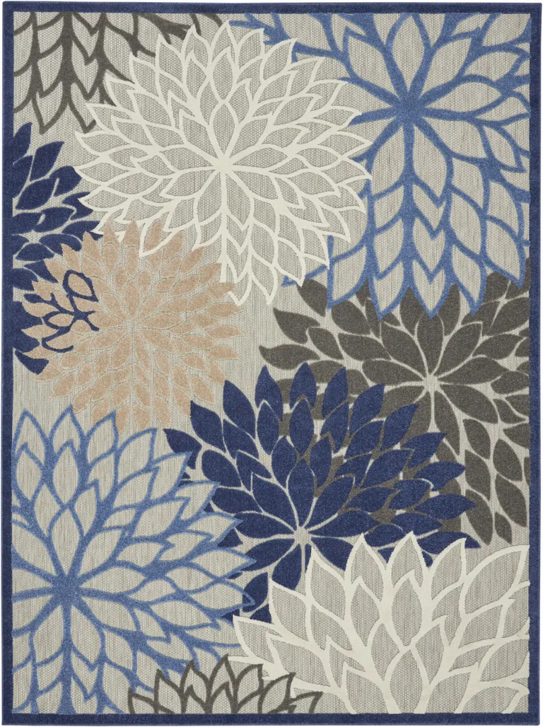 Blue Large Floral Indoor Outdoor Area Rug Photo 5
