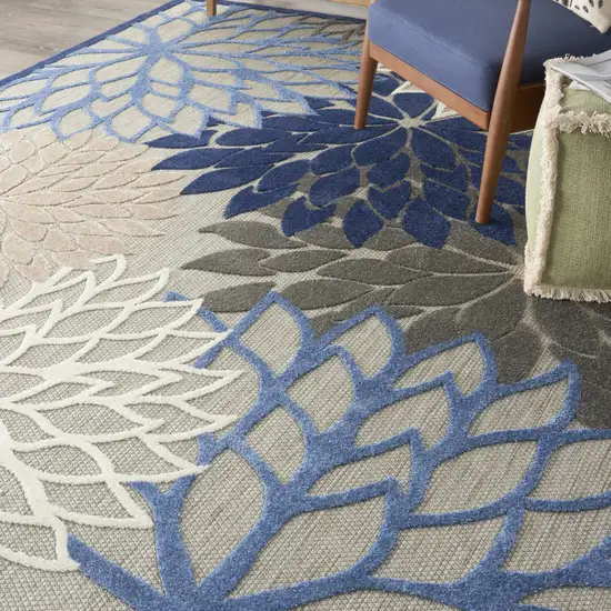 Blue And Gray Floral Indoor Outdoor Area Rug Photo 7