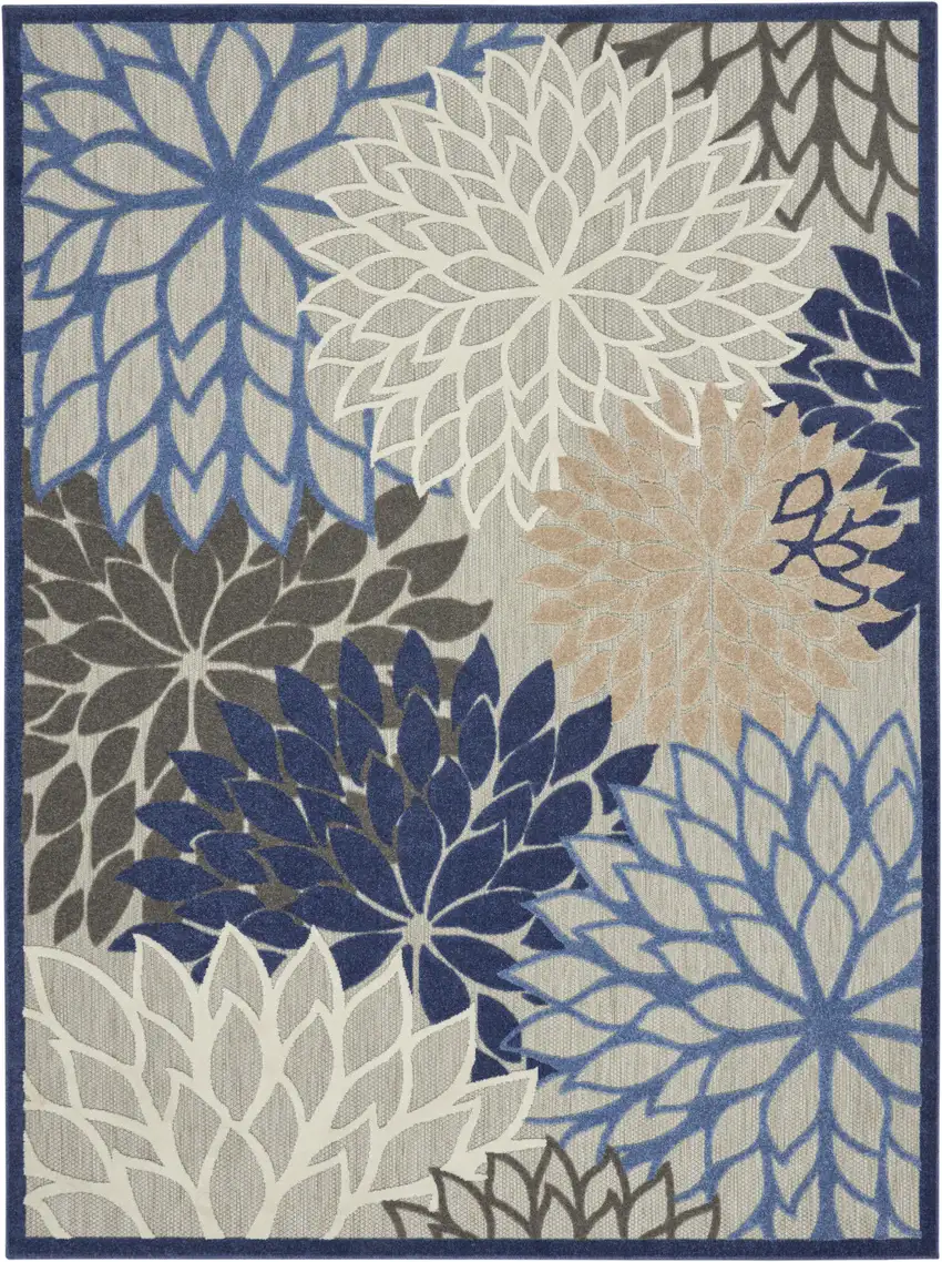 Blue And Gray Floral Indoor Outdoor Area Rug Photo 1