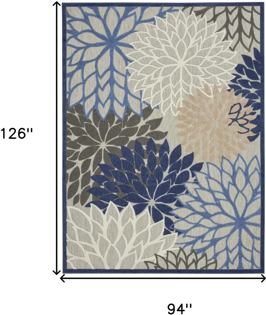Blue And Gray Floral Indoor Outdoor Area Rug Photo 9