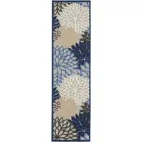 Photo of Blue Large Floral Indoor Outdoor Runner Rug