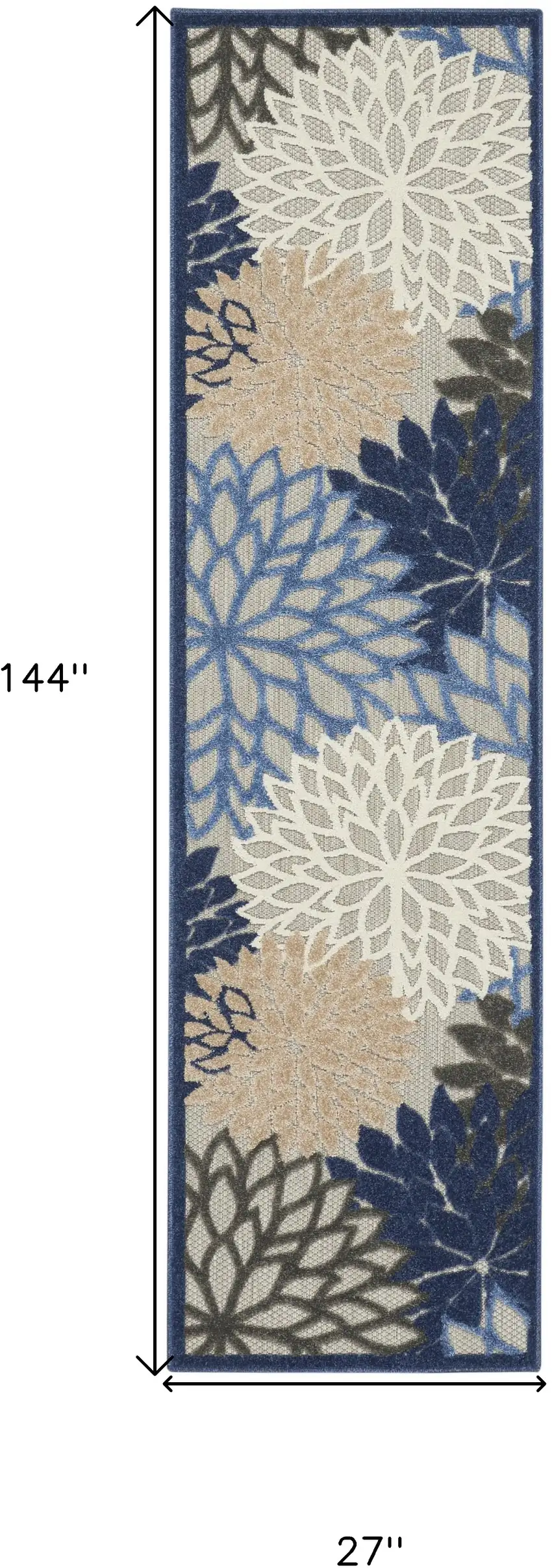 2' X 12' Blue Large Floral Indoor Outdoor Runner Rug Photo 8