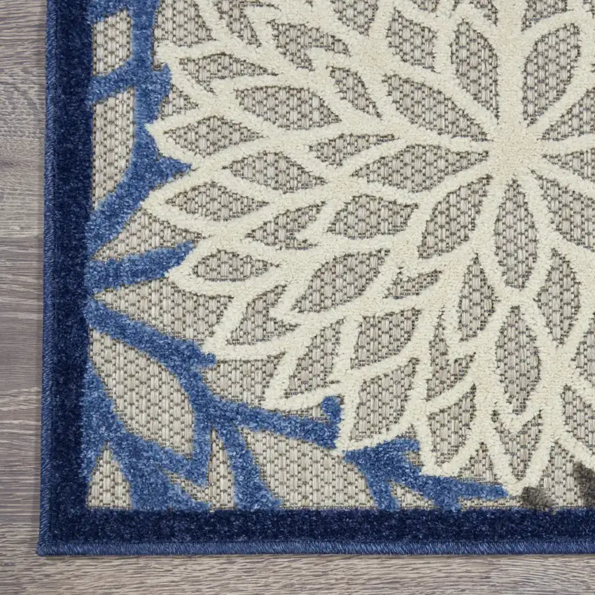 12' Blue And Gray Indoor Outdoor Runner Rug Photo 9
