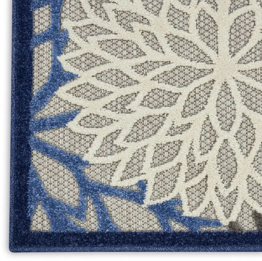 2' X 12' Blue Large Floral Indoor Outdoor Runner Rug Photo 4