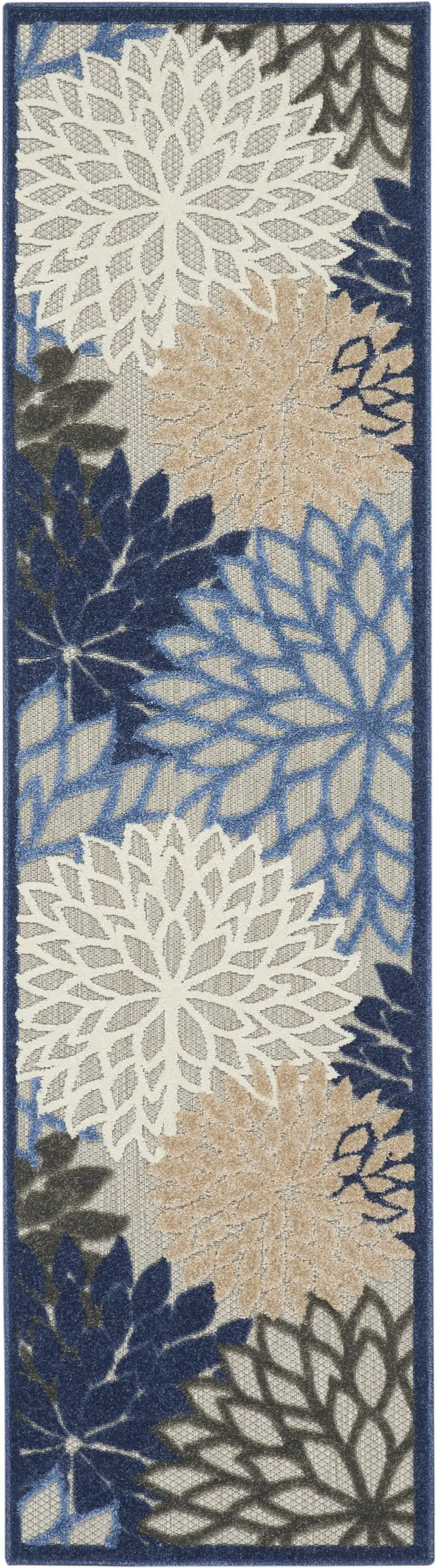 2' X 12' Blue Large Floral Indoor Outdoor Runner Rug Photo 4