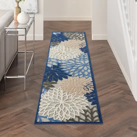 12' Blue And Gray Indoor Outdoor Runner Rug Photo 4