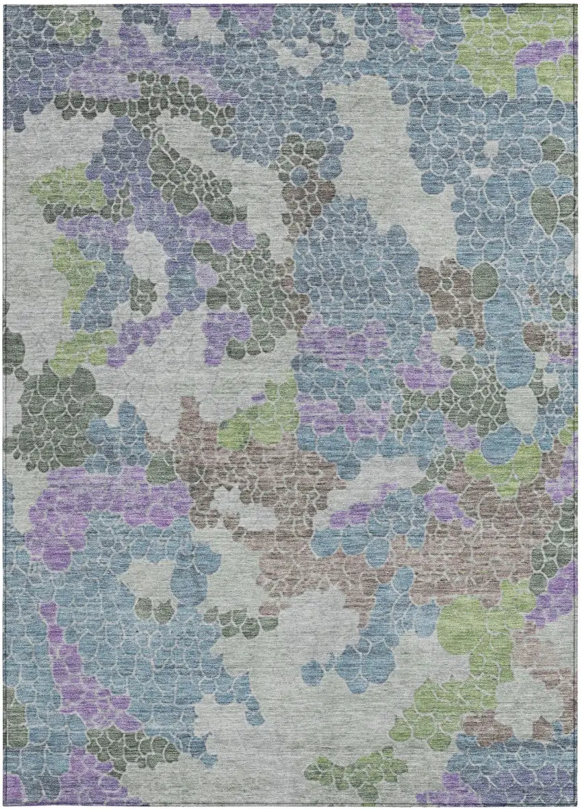 Blue Lavender And Brown Geometric Washable Indoor Outdoor Area Rug Photo 3