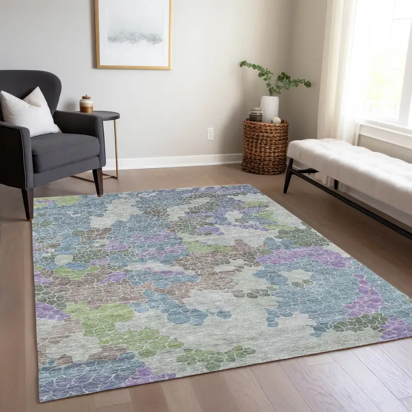 Blue Lavender And Brown Geometric Washable Indoor Outdoor Area Rug Photo 7