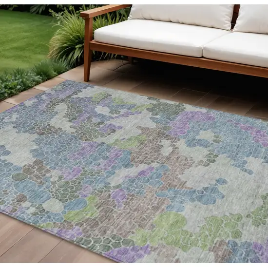 Blue Lavender And Brown Geometric Washable Indoor Outdoor Area Rug Photo 2