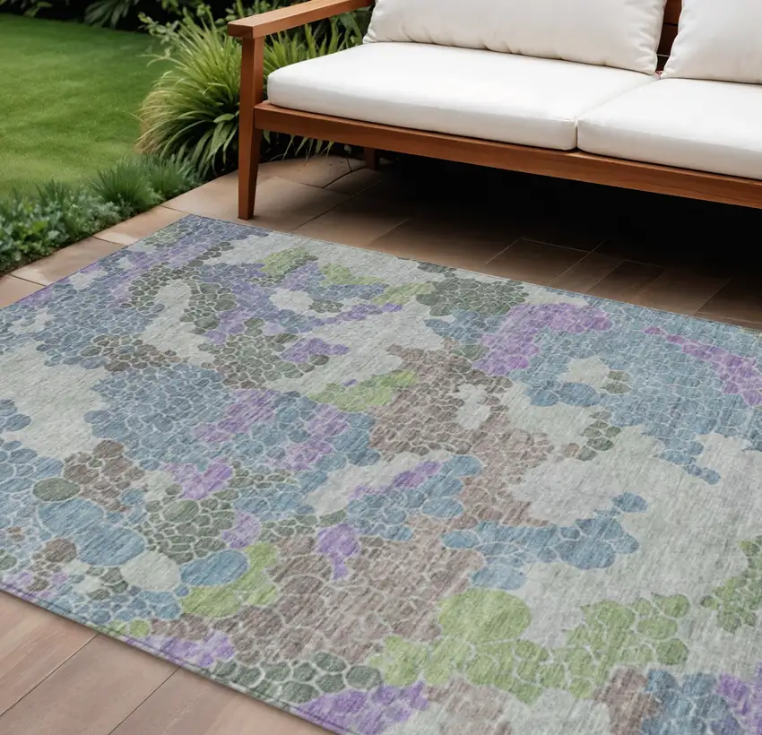 Blue Lavender And Brown Geometric Washable Indoor Outdoor Area Rug Photo 2