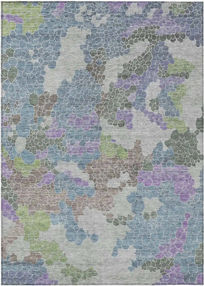 Blue Lavender And Brown Geometric Washable Indoor Outdoor Area Rug Photo 1