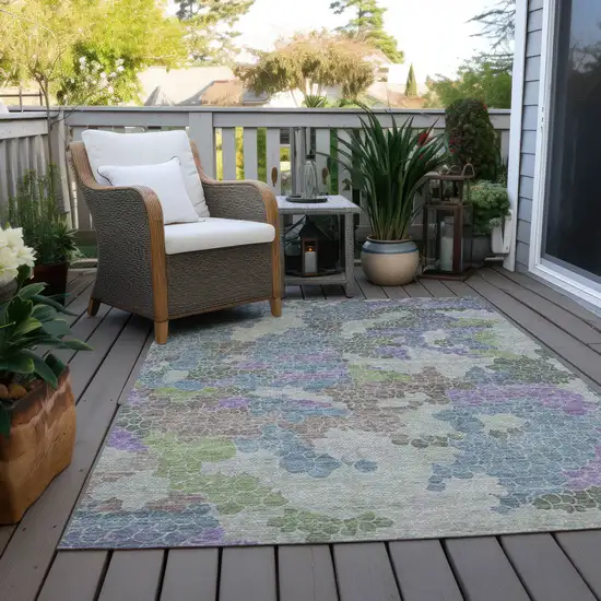 Blue Lavender And Brown Geometric Washable Indoor Outdoor Area Rug Photo 5