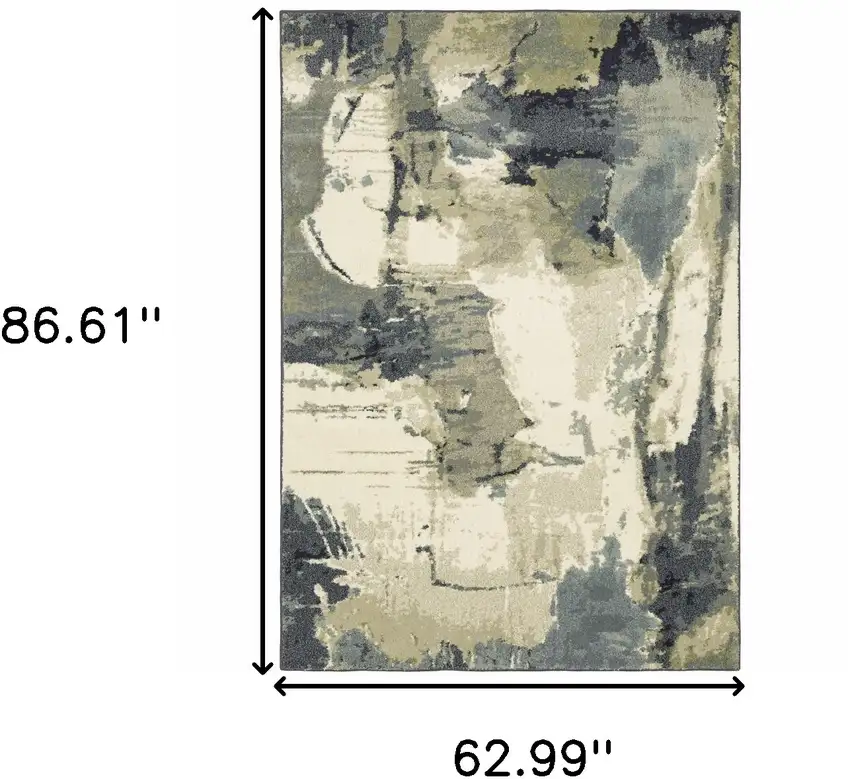 Blue Light Blue Grey Sage Beige And Ivory Abstract Power Loom Stain Resistant Area Rug Photo 10