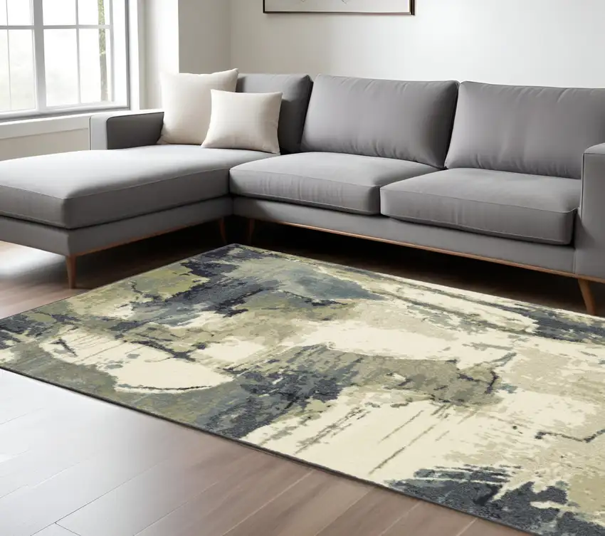 Gray and Ivory Abstract Power Loom Area Rug Photo 1
