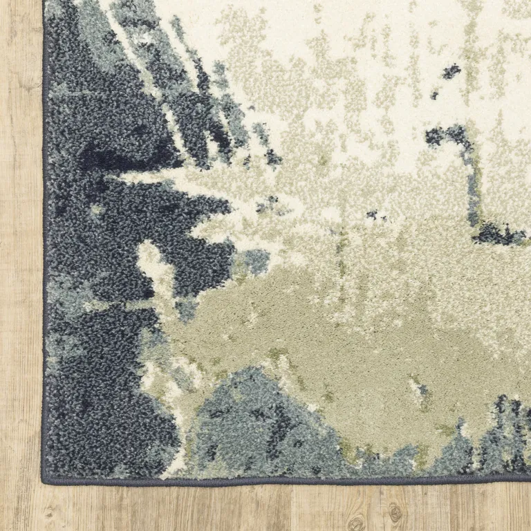Blue Light Blue Grey Sage Beige And Ivory Abstract Power Loom Stain Resistant Runner Rug Photo 5