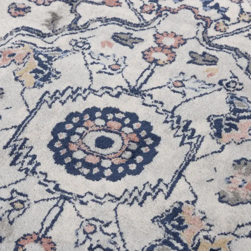 Blue Light Blue Pink Yellow Light Gray And Gray Medallion Area Rug Photo 1