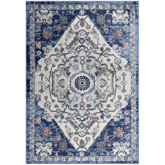 Blue Light Blue Pink Yellow Light Gray And Gray Medallion Area Rug Photo 2