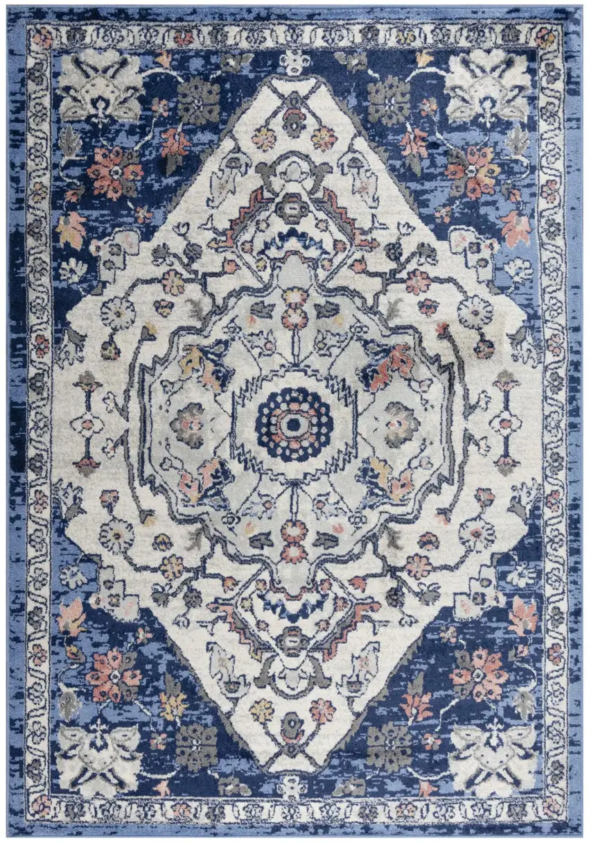 Blue Light Blue Pink Yellow Light Gray And Gray Medallion Area Rug Photo 2