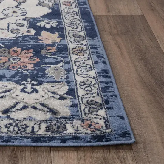 Blue Light Blue Pink Yellow Light Gray And Gray Medallion Area Rug Photo 3