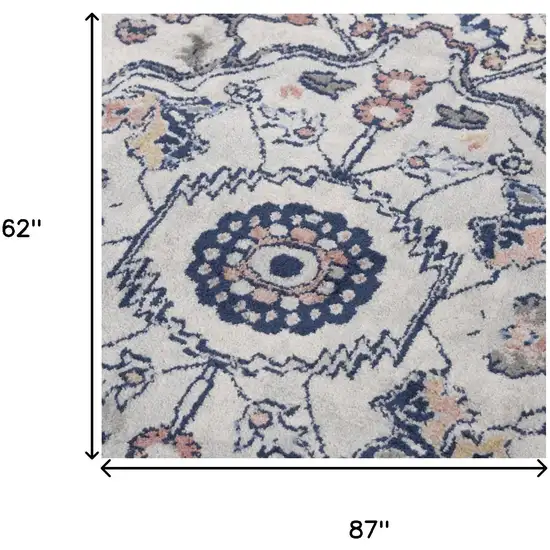 Blue Light Blue Pink Yellow Light Gray And Gray Medallion Area Rug Photo 6