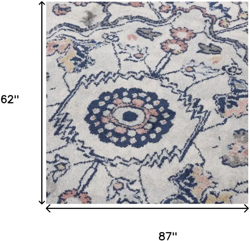 Blue Light Blue Pink Yellow Light Gray And Gray Medallion Area Rug Photo 6