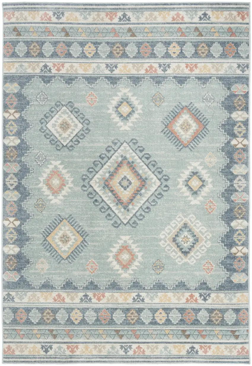 Blue Light Blue and Orange Geometric Flatweave Area Rug Photo 2
