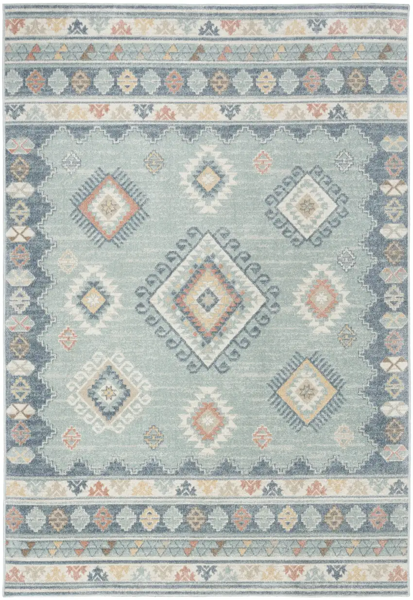 Blue Light Blue and Orange Geometric Flatweave Area Rug Photo 5