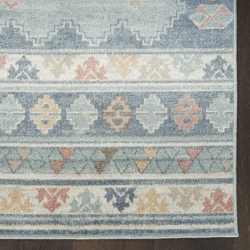 Blue Light Blue and Orange Geometric Flatweave Area Rug Photo 9