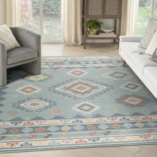 Blue Light Blue and Orange Geometric Flatweave Area Rug Photo 2
