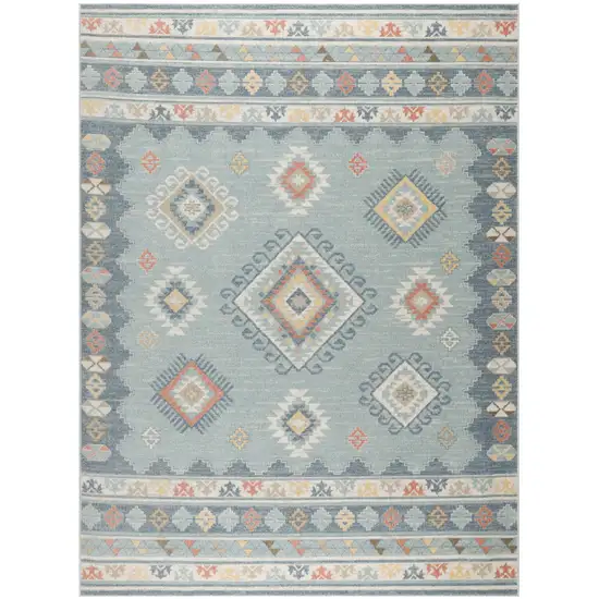 Blue Light Blue and Orange Geometric Flatweave Area Rug Photo 5