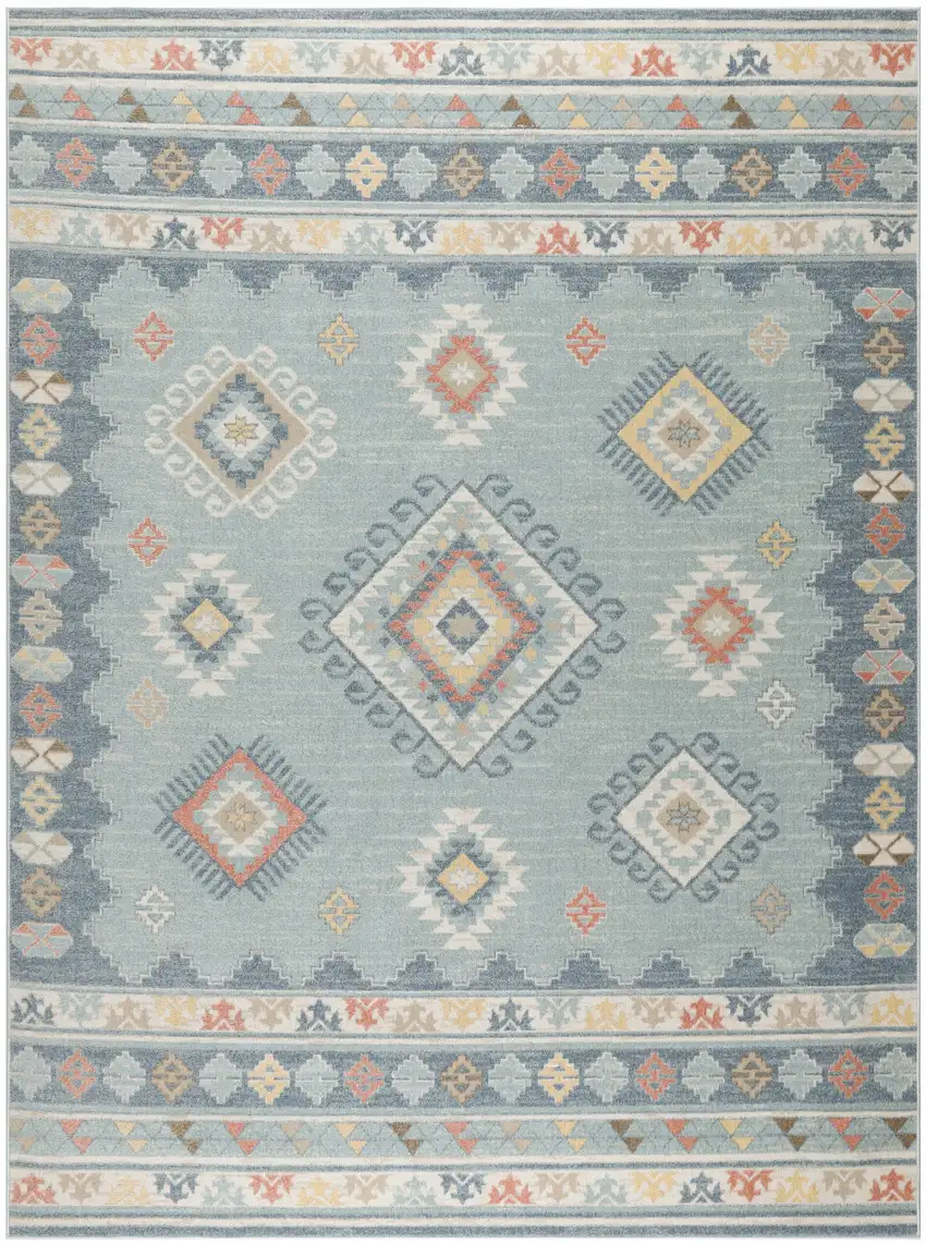 Blue Light Blue and Orange Geometric Flatweave Area Rug Photo 5