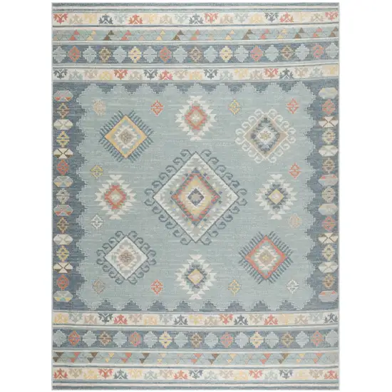 Blue Light Blue and Orange Geometric Flatweave Area Rug Photo 1