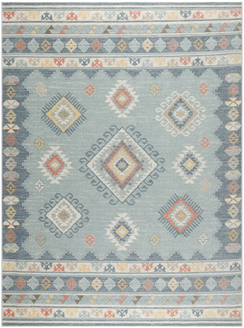 Blue Light Blue and Orange Geometric Flatweave Area Rug Photo 1