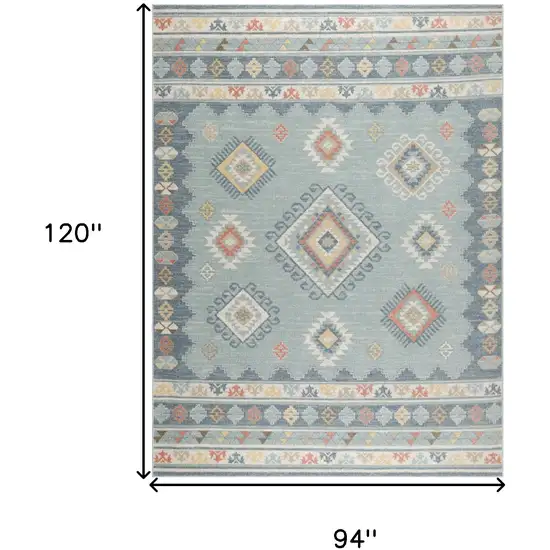 Blue Light Blue and Orange Geometric Flatweave Area Rug Photo 3
