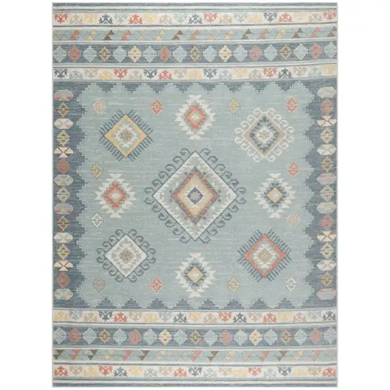 Blue Light Blue and Orange Geometric Flatweave Area Rug Photo 2
