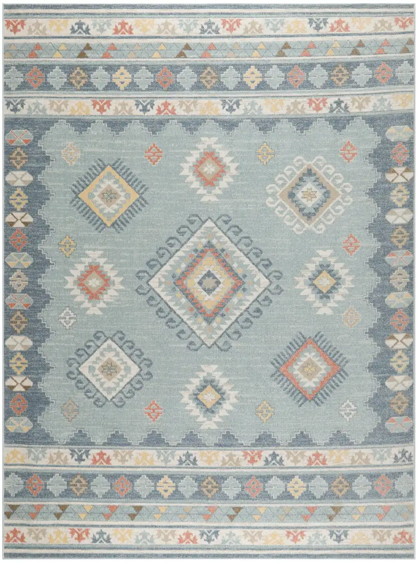 Blue Light Blue and Orange Geometric Flatweave Area Rug Photo 2