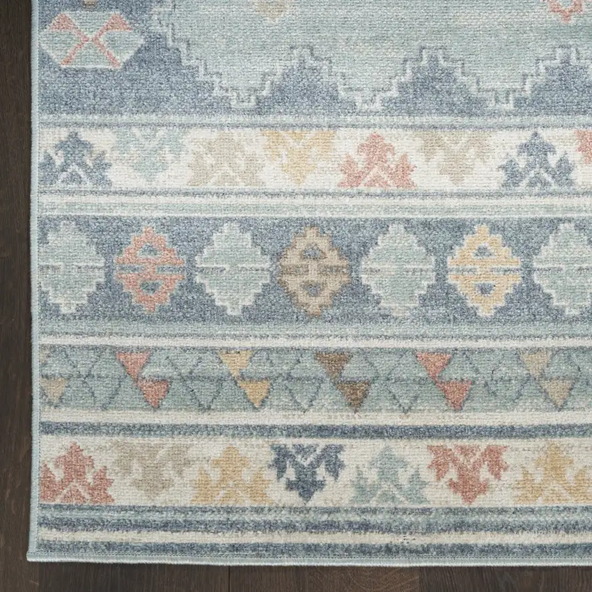 Blue Light Blue and Orange Geometric Flatweave Area Rug Photo 8