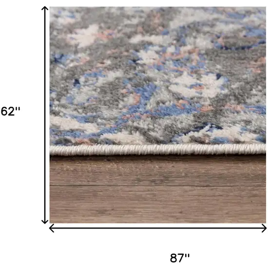 Blue Light Pink Dark Blue Gray And Ivory Medallion Area Rug Photo 6