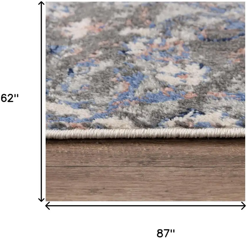 Blue Light Pink Dark Blue Gray And Ivory Medallion Area Rug Photo 6