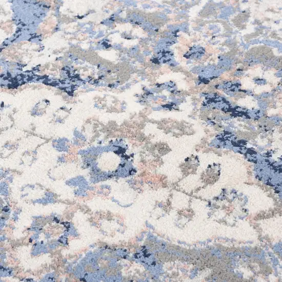 Blue Light Pink Dark Blue Gray And Ivory Medallion Area Rug Photo 4