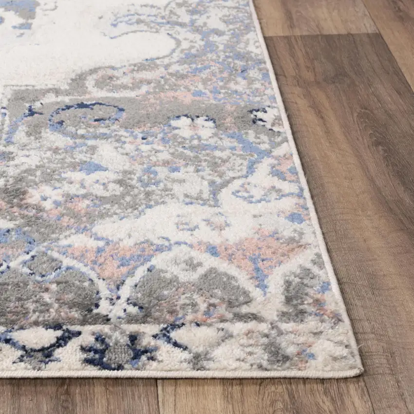 Blue Light Pink Dark Blue Gray And Ivory Medallion Area Rug Photo 3