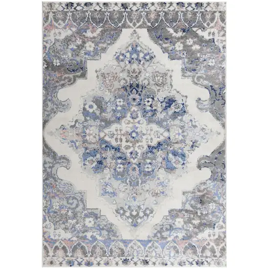 Blue Light Pink Dark Blue Gray And Ivory Medallion Area Rug Photo 2