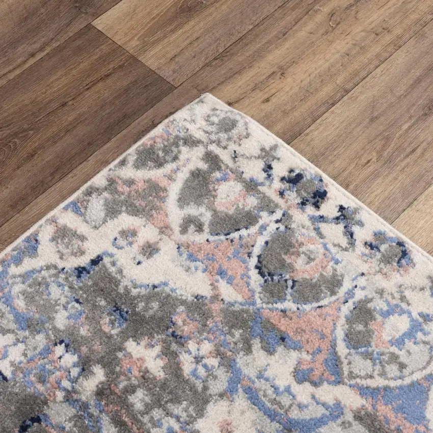 Blue Light Pink Dark Blue Gray And Ivory Medallion Area Rug Photo 5