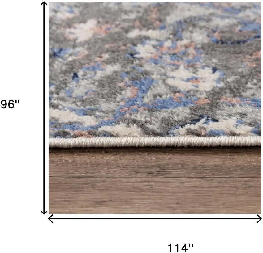Blue Light Pink Dark Blue Gray And Ivory Medallion Area Rug Photo 6