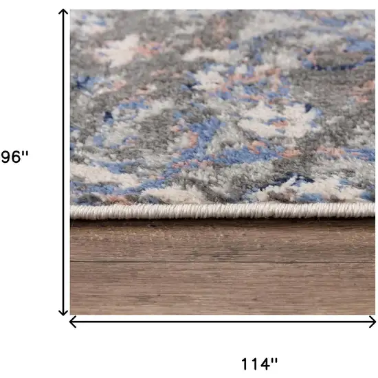 Blue Light Pink Dark Blue Gray And Ivory Medallion Area Rug Photo 6